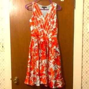 Size 2P Banana Republic Coral & Aqua Floral Spring Midi Dress